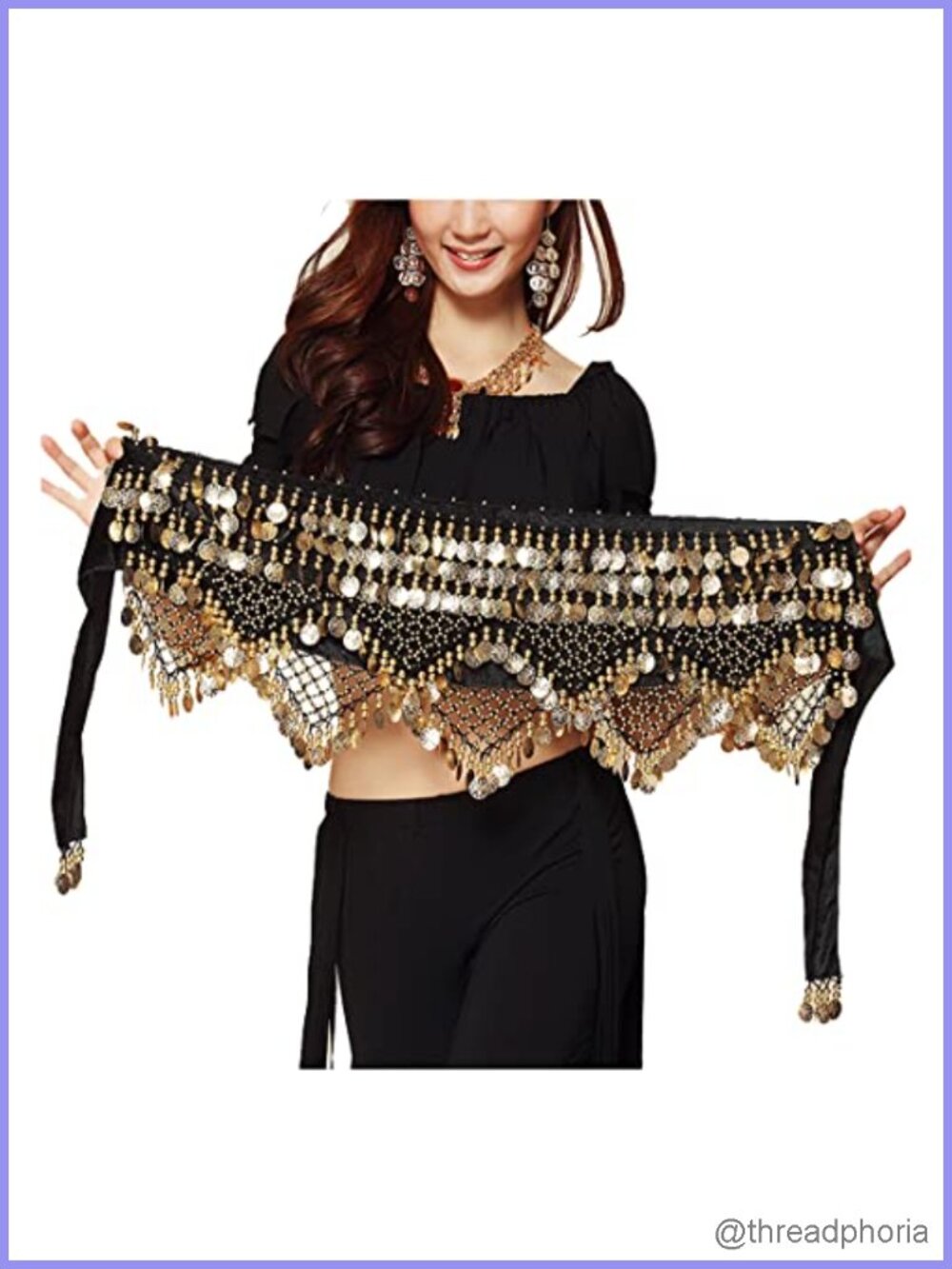 Bellydance Hip Scarf Wrap with Gold Coins Dance Skirt